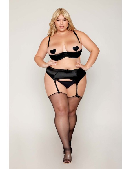 Half-breast bra, large size, in black satin - DG13254XBLK