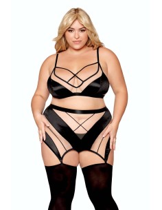 Conjunto talla grande con sujetador, falda con tirantes y tanga - DG13377XBLK
