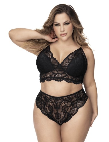 Plus size lingerie, bra and panties made from recycled fibers - MAL8796XBLK