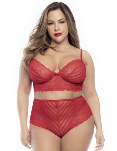 Ensemble lingerie, grande taille, deux pièces en dentelle rouge  - MAL8815XRED