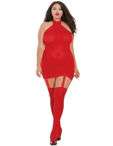 Body rojo talla grande con efecto corsé y encaje - DG0035XRED