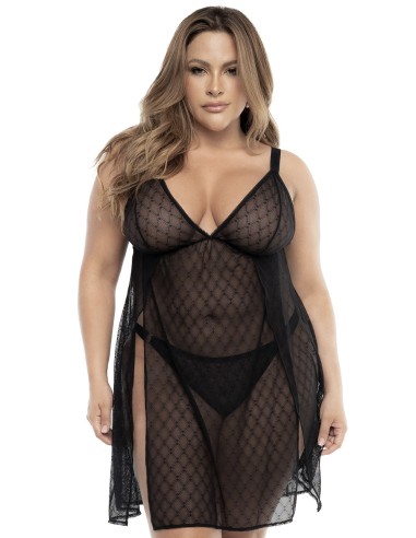 Black Fishnet Nightie, Plus Size, Open on Both Sides - MAL7498XBLK