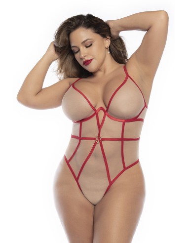 Body tanga, talla grande, carne y rojo - MAL8817XRED