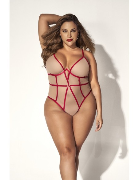 Stringbody, groot formaat, vleeskleurig en rood - MAL8817XRED