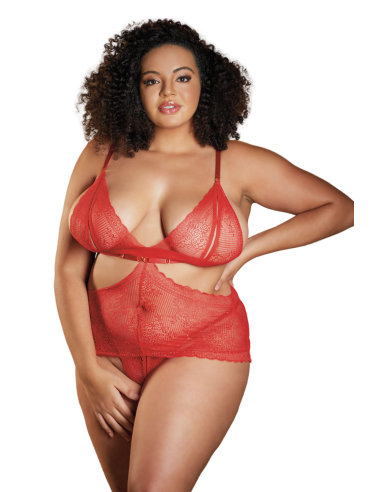 Large size red lace nightie with open thong ROSIE - 17-6002XR