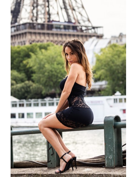 Strapless jurk van mesh en kant - LDR2