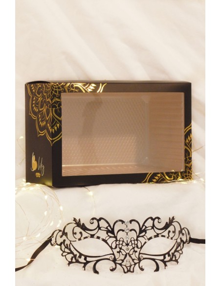 Venetian mask Elena rigid black with rhinestones - HMJ-003BK