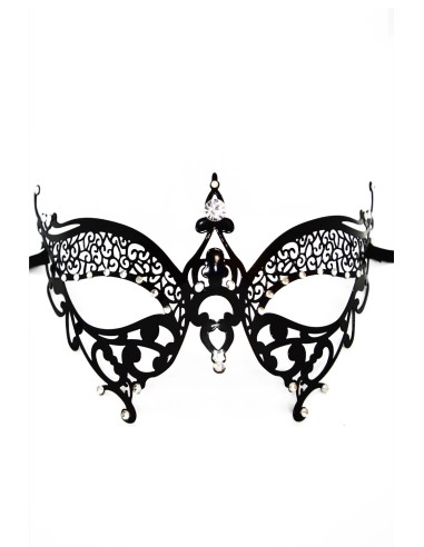 Rigid black Alida Venetian mask with rhinestones - HMJ-026BK