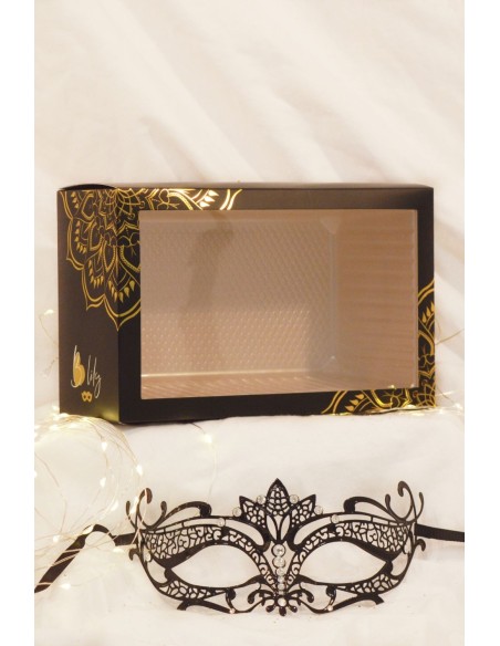 Venetian mask Asia rigid black with rhinestones - HMJ-028BK