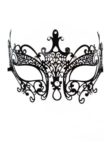 Rigid black Lucia Venetian mask with rhinestones - HMJ-030BK