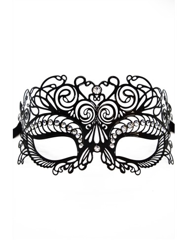 Giulia stijf zwart Venetiaans masker met strass steentjes - HMJ-035BK