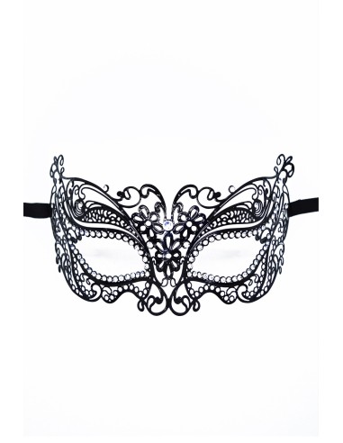 Masque vénitien Alba rigide noir avec strass  - HMJ-039BK