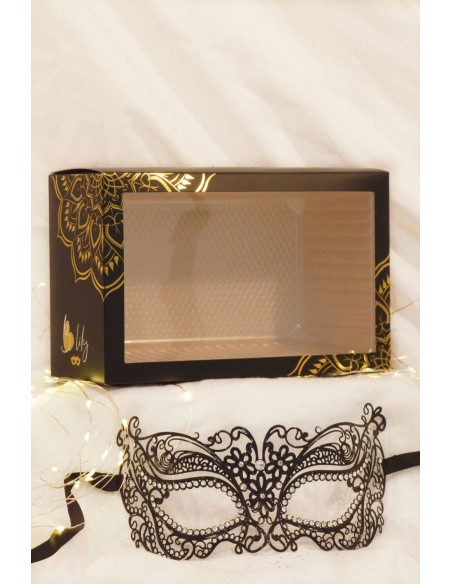 Rigid black Alba Venetian mask with rhinestones - HMJ-039BK