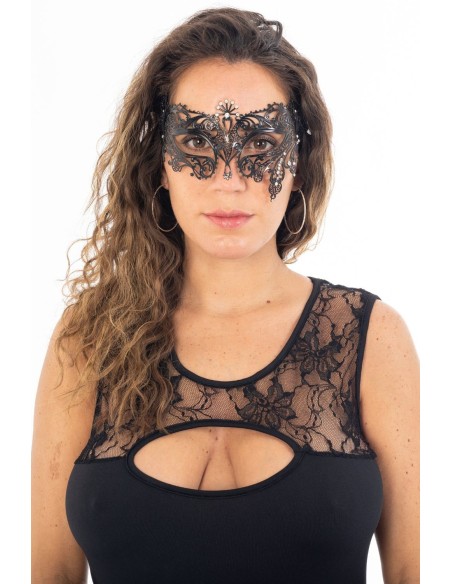 Venetian mask Bianca rigid gold with rhinestones - HMJ-047BK