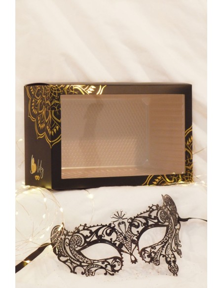 Venetian mask Bianca rigid gold with rhinestones - HMJ-047BK