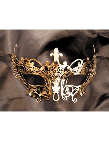 Stijf gouden Lucia Venetiaans masker met strass steentjes - HMJ-030B