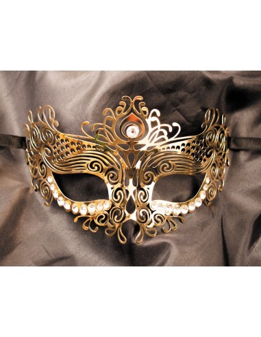 Venetian mask Ornella rigid gold with rhinestones - HMJ-031B