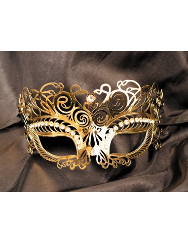 Masque vénitien Giulia rigide doré avec strass - HMJ-035B