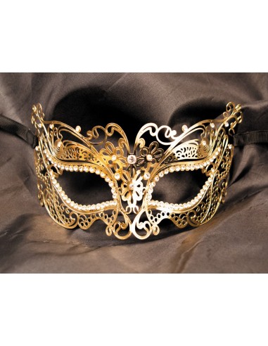 Stijf gouden Alba Venetiaans masker met strass steentjes - HMJ-039B