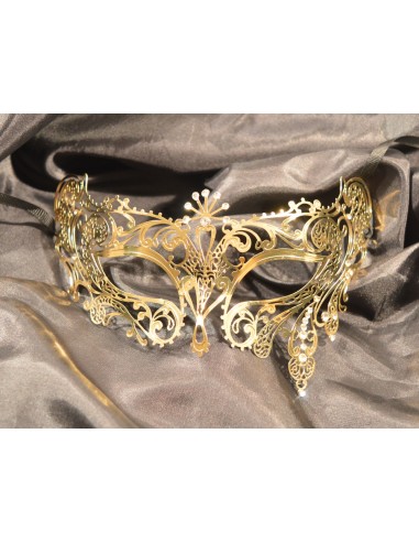 Venetian mask Bianca rigid gold with rhinestones - HMJ-047B