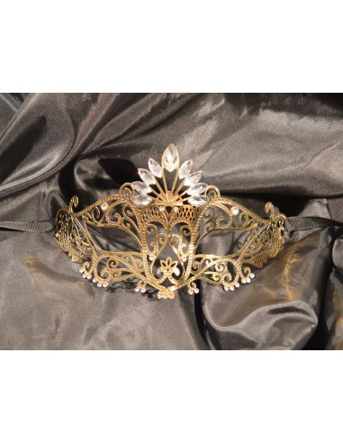 Rigid golden Gemma Venetian mask with rhinestones - HMJ-055B