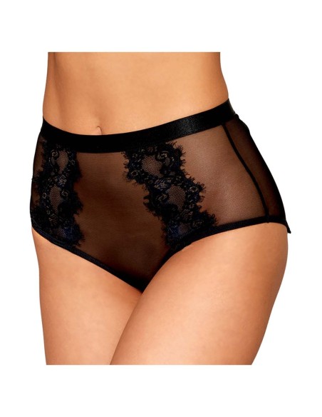 Black fishnet and lace panties with pink suspenders - DG1485BLK