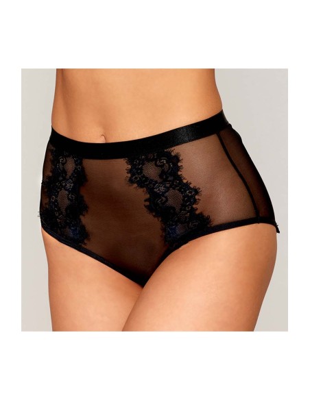 Black fishnet and lace panties with pink suspenders - DG1485BLK