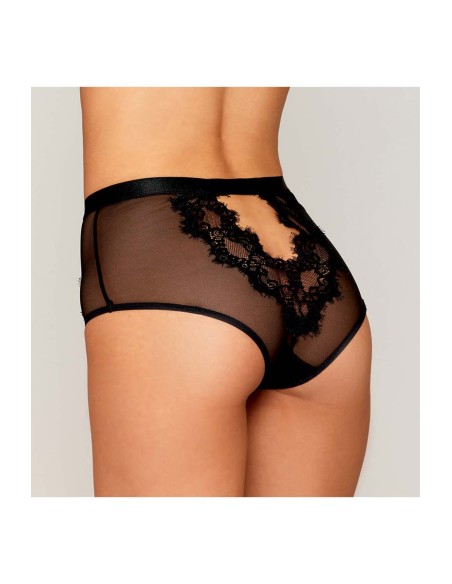 Black fishnet and lace panties with pink suspenders - DG1485BLK