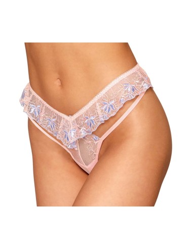 Thong with pink floral embroidery and V-shaped waistband - DG1495ROS