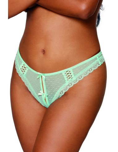 Mint green open crotch thong with back lacing - DG1480MIN