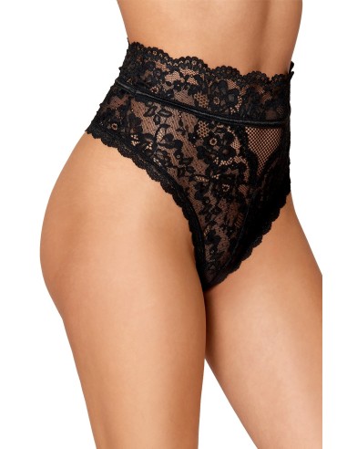 Black high-waisted lace thong - DG1477BLK