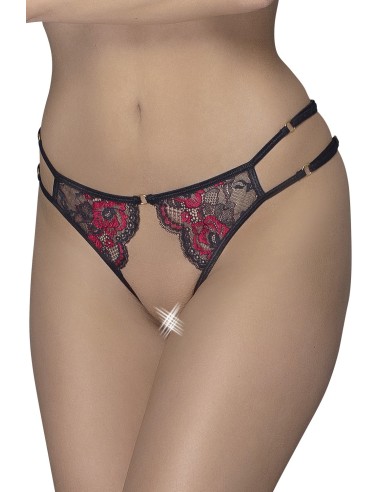 Braguita abierta de fino encaje floral rojo y negro - R23221451101