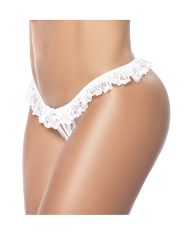 Culotte ouverte blanche avec froufrou en dentelle - MAL119WHT