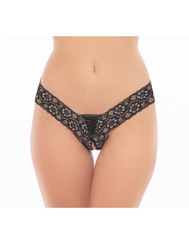 Tanga negra abierta con cordón frontal - REN1158-BLK