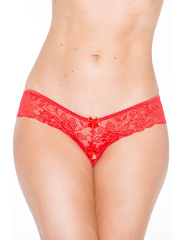 Tanga de encaje rojo con lazo trasero - SOH31035RED