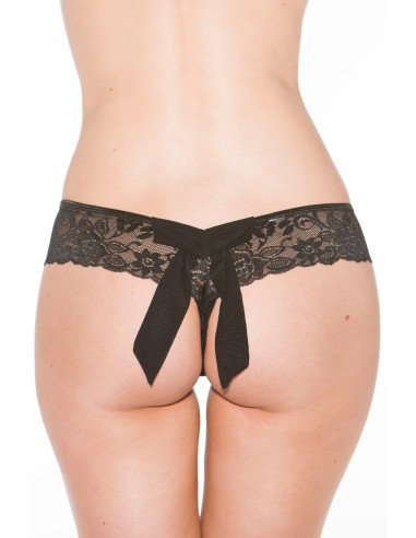 Tanga de encaje negro con lazo trasero - SOH31035BLK