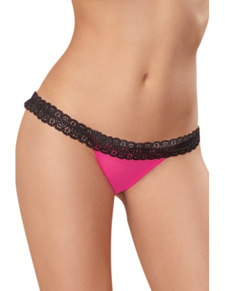 Pink heart-opening tanga with black lace - DG1377HPK