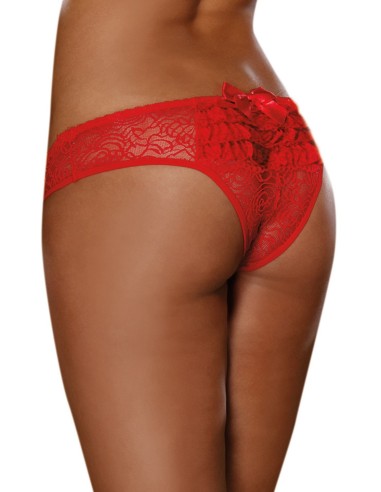 Red open lace tanga with bow on buttocks - DG1300RED