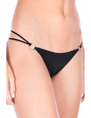 Black double elastic thong with rings and knots - ML10009BLK