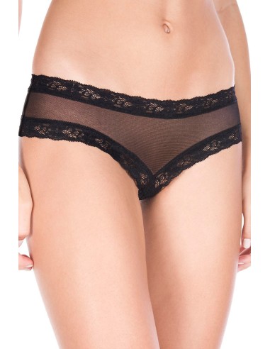 Black open thong tanga transparent mesh and lace - ML10007BLK