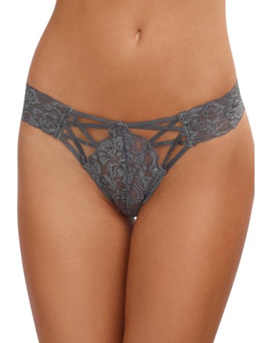 Sexy gray lace thong with openwork on the front - DG1435SLA