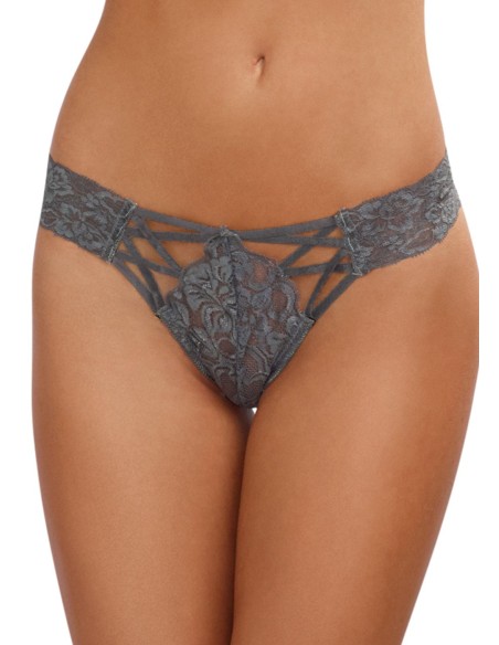 Sexy gray lace thong with openwork on the front - DG1435SLA