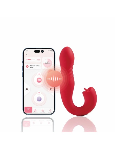 JOI THRUST 2 rood - G-spot vibrator - clitoris likker - in en uit geregeld door toepassing