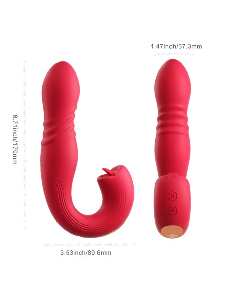 JOI THRUST 2 rood - G-spot vibrator - clitoris likker - in en uit geregeld door toepassing