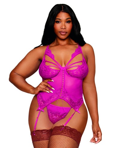 Large size pink suspender bustier with thong - DG13283XBEE