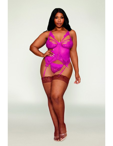 Large size pink suspender bustier with thong - DG13283XBEE