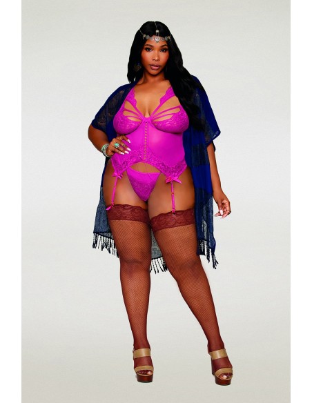 Large size pink suspender bustier with thong - DG13283XBEE