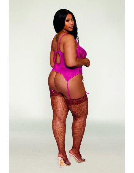 Large size pink suspender bustier with thong - DG13283XBEE