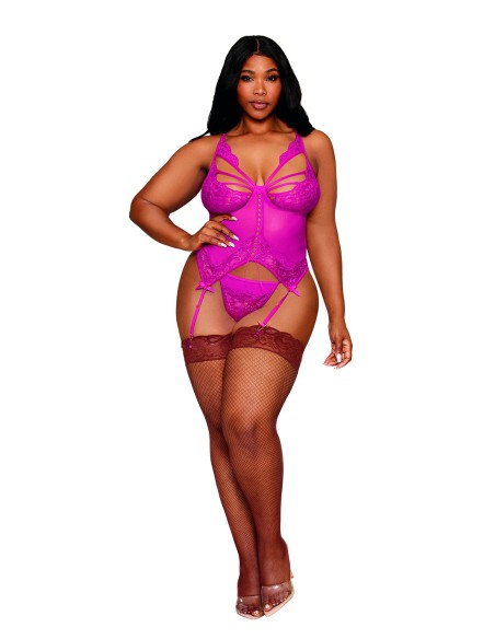 Large size pink suspender bustier with thong - DG13283XBEE