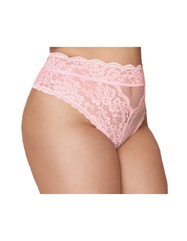 Tanga de encaje talle alto rosa talla grande - DG1477XPNK
